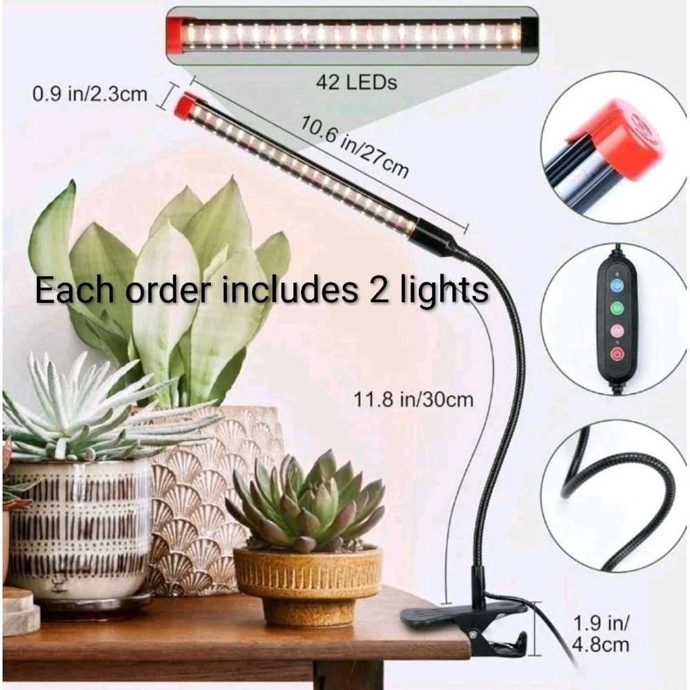 Pack Of 2 - 360 Gooseneck Full Spectrum Led Grow Light With Timer Switch